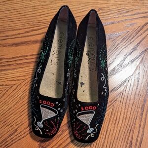 Y2K NYE Vintage Beaded Black Velvet Flats - 2000 Millennium New Year's E…
